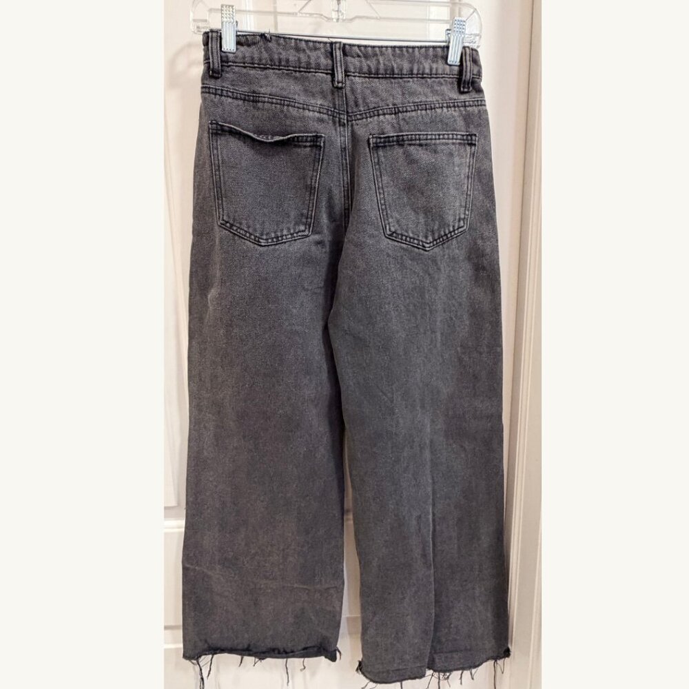 Edikted Washed Black Wide-Leg Jeans XS Raw Hem 100% Cotton - Picture 3 of 9